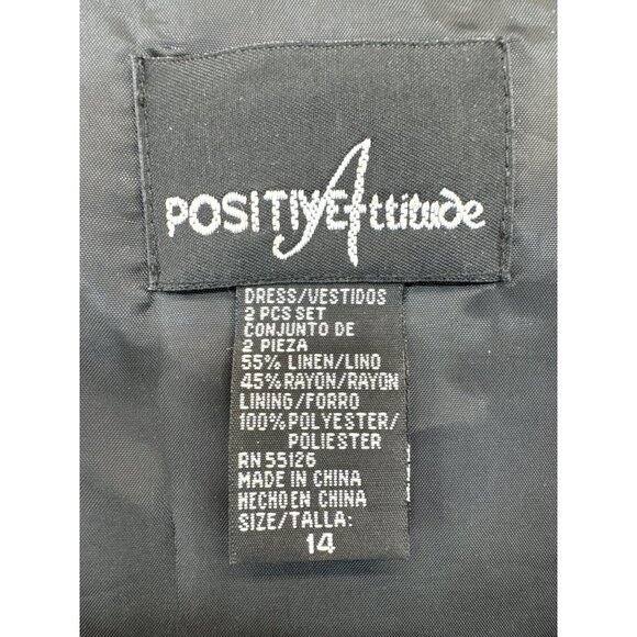 Vtg Positive Attitude Sheath Dress Sz 14 Midi Linen Lined Side-Split Lagenlook - Picture 5 of 10